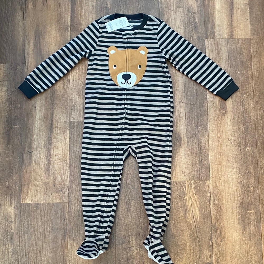 NEW Carter's Black and Tan Striped Bear Footie P J’s
